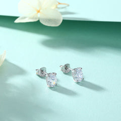 S925 Oval CZ Earrings - Minimalist Silver Studs