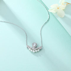 S925 Silver Pearl Crown V-Pendant Necklace