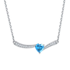 S925 Silver Aquamarine Heart Necklace