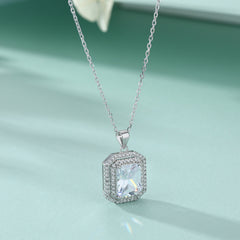 S925 Silver Rectangular Zircon Pendant Necklace