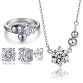 925 Silver Bead Ring Zircon Earrings Necklace Jewelry