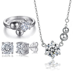 925 Silver Bead Ring Zircon Earrings Necklace Jewelry