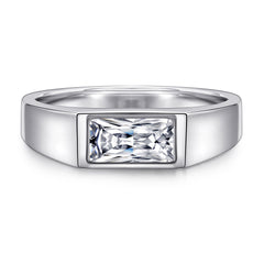 S925 Men's Rectangle CZ Ring - Modern Band