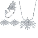 925 Silver Necklace Earrings Open Ring Set