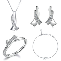 925 Silver Bow Ring Necklace Earrings Bracelet