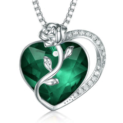 S925 Silver Rose Ruby Heart Necklace