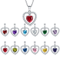 S925 Silver Ruby Heart Zircon Necklace