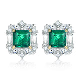 925 Silver Emerald-Like Flower Studs