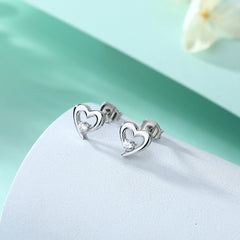 925 Silver Geometric Heart Studs