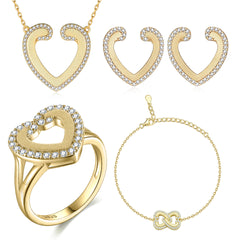 925 Silver Heart Ring Earrings Necklace Double Heart Bracelet