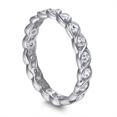 925 Silver Wave Design Pavé Ring