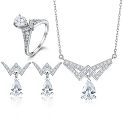 925 Silver Crown Ring Earrings Necklace Set