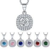 S925 Silver Aquamarine Square Necklace