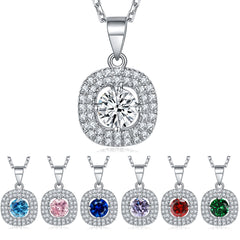 S925 Silver Aquamarine Square Necklace