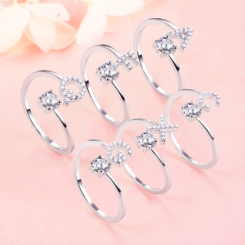 925 Silver Adjustable Letter Ring