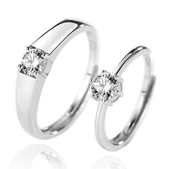 S925 Engagement Ring Set - Minimalist CZ Couple Bands