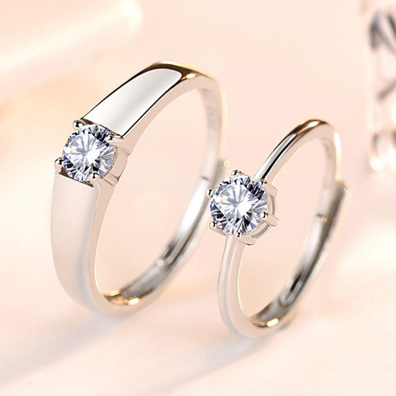 S925 Engagement Ring Set - Minimalist CZ Couple Bands