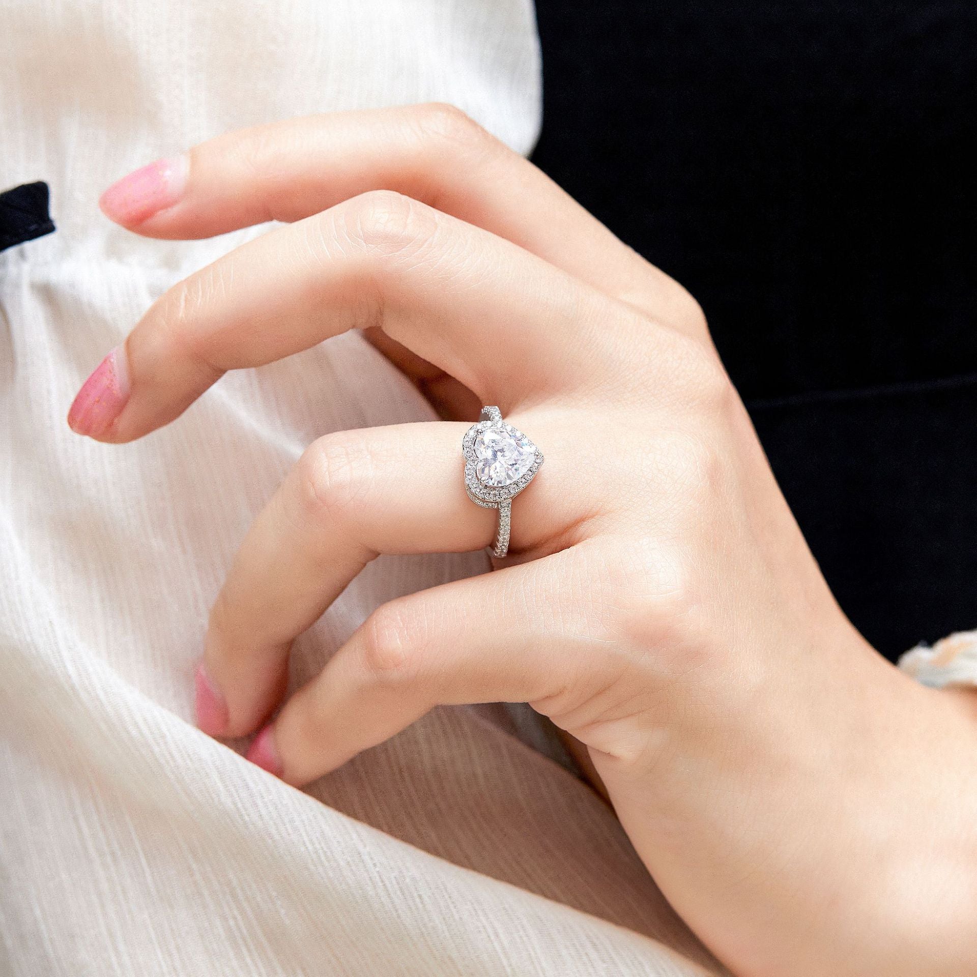 925 Silver Double Heart Ring Love Necklace Earrings