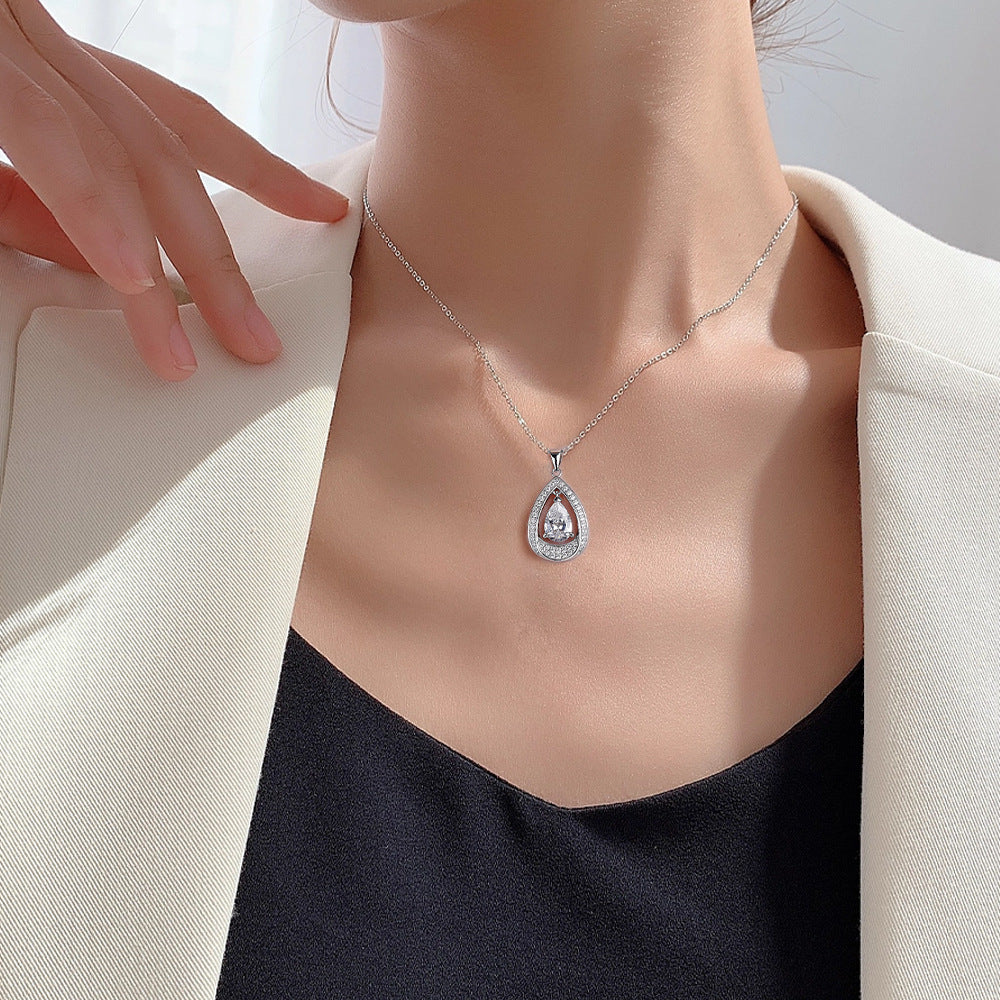 S925 Silver Cross Key Heart Zircon Pendant Necklace