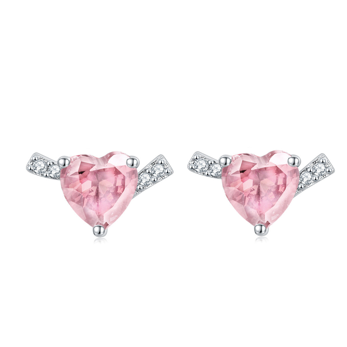 S925 Silver Heart Zircon Stud Earrings