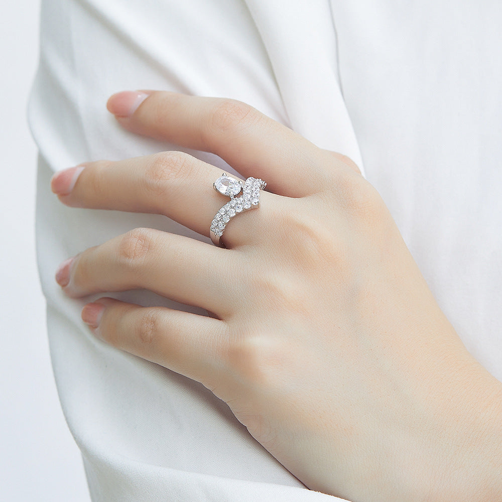 925 Silver V-Shaped Double Row Ring