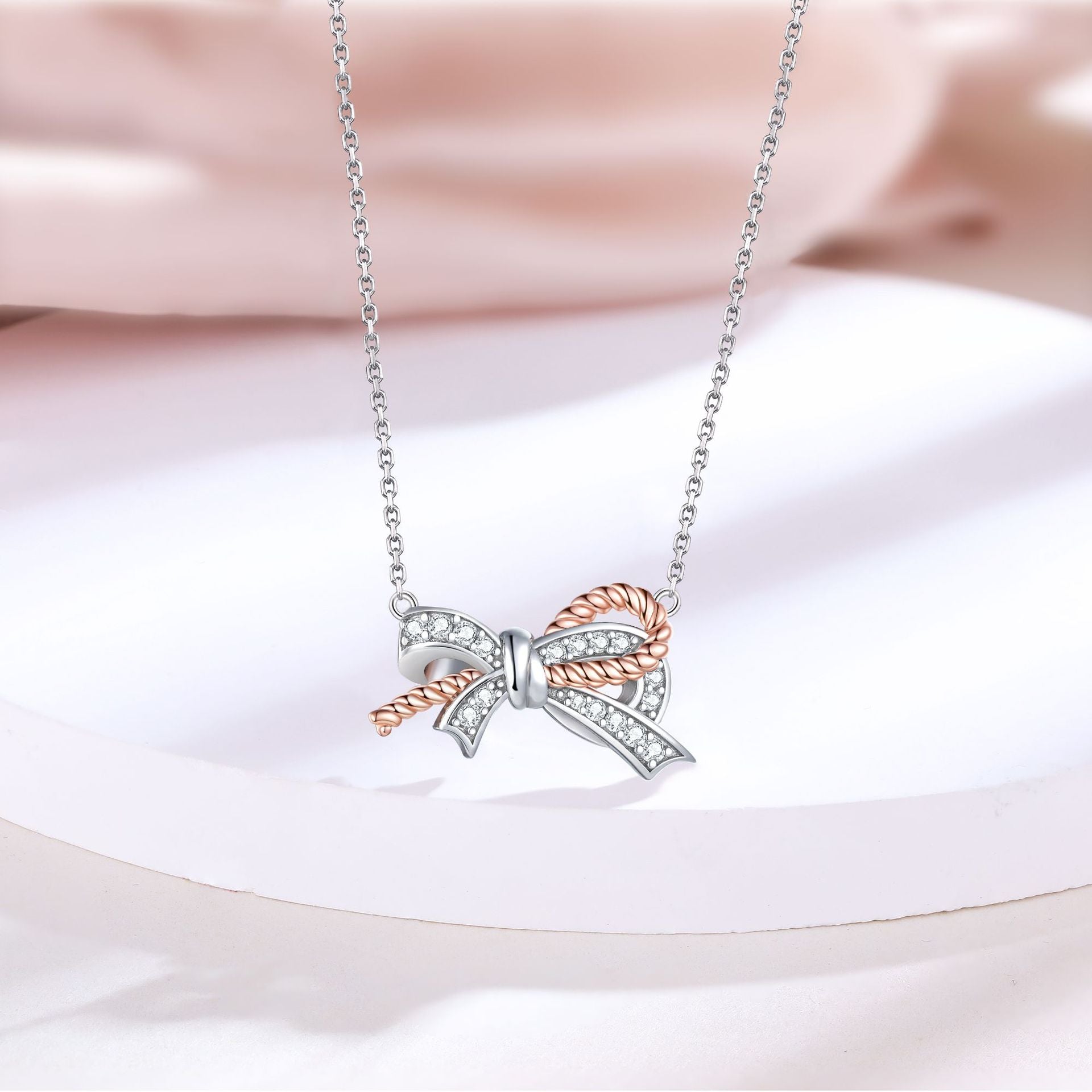 S925 Silver Braided Bow Pendant Necklace