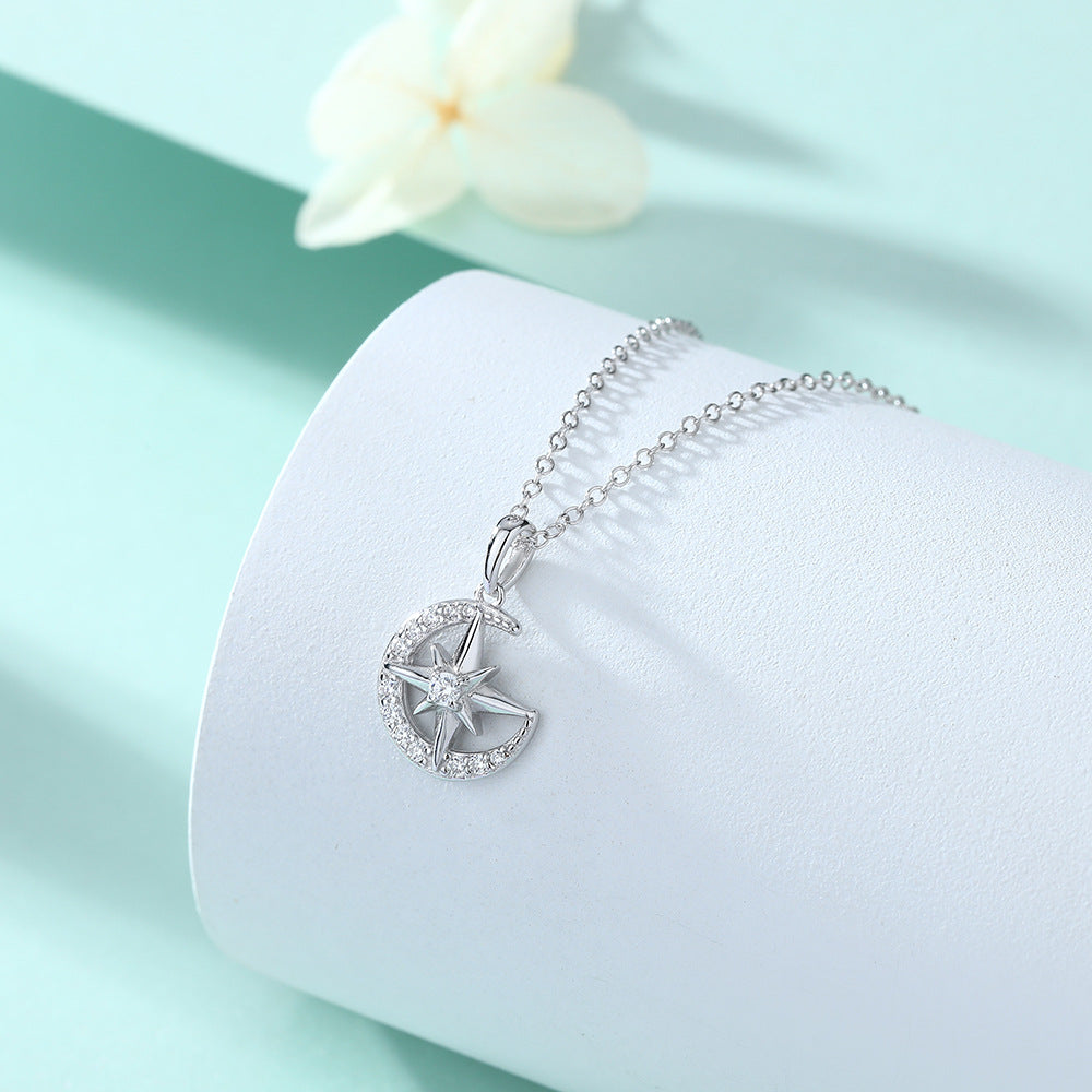 S925 Silver Hexagram Star Moon Zircon Necklace