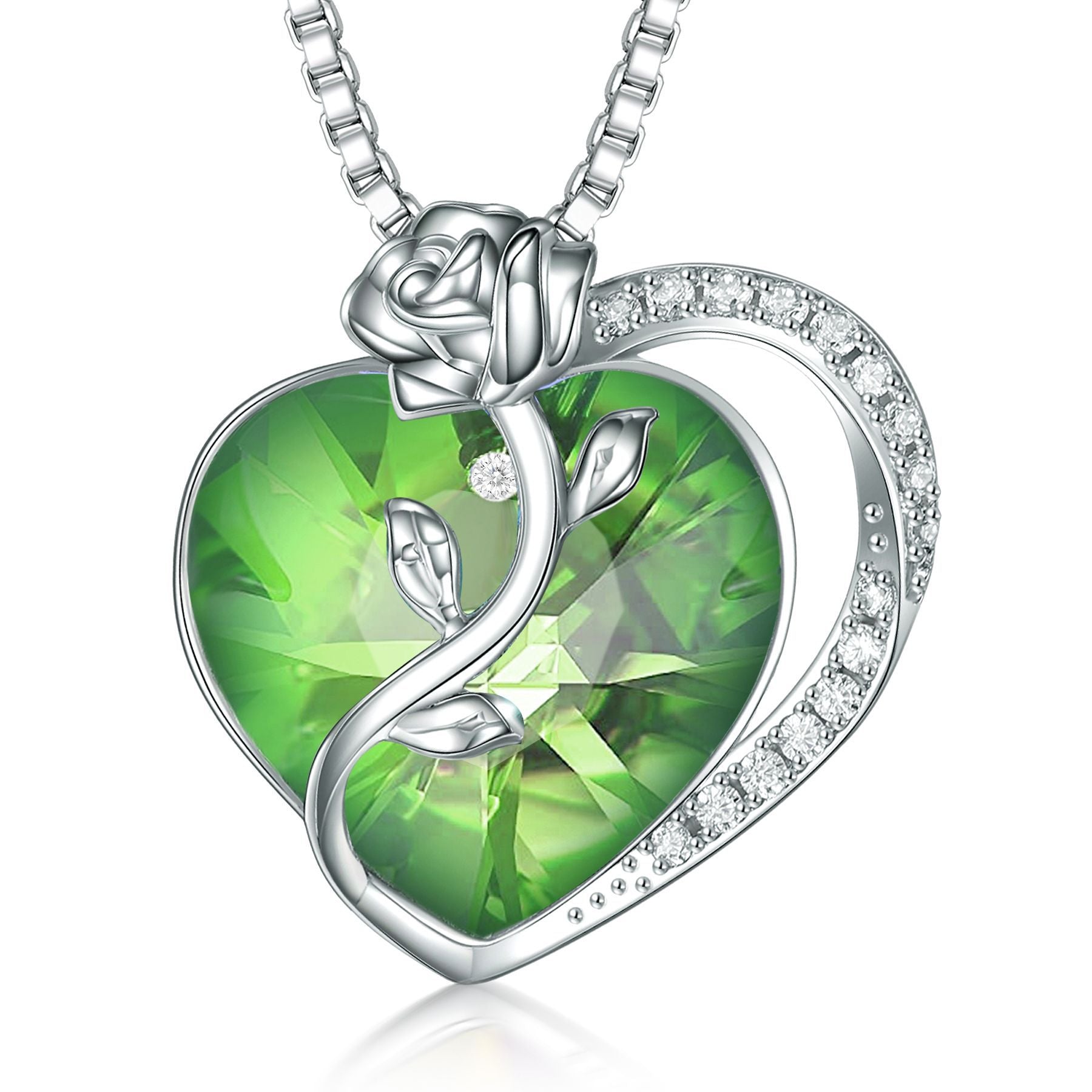 S925 Silver Rose Ruby Heart Necklace