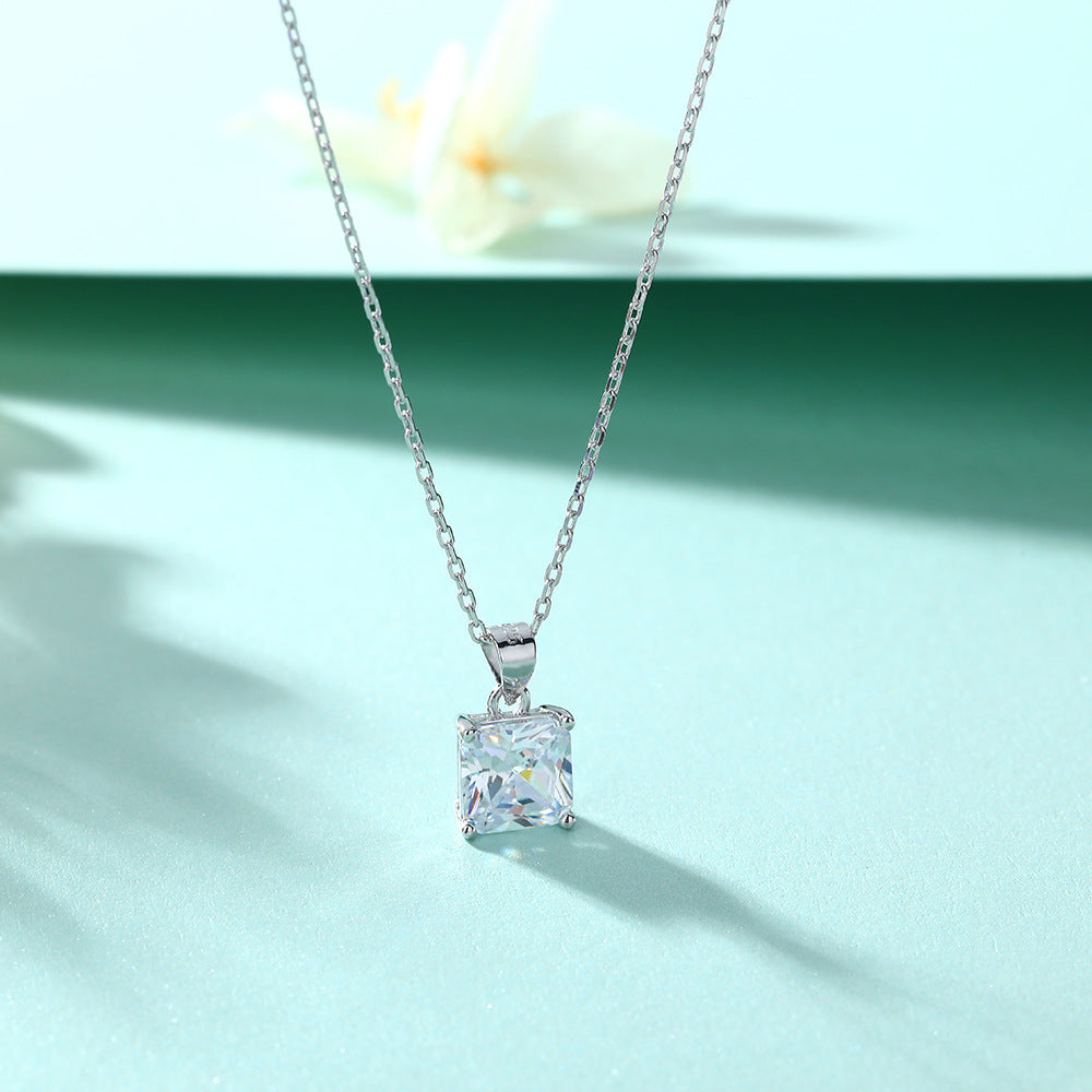 925 Silver Square Earrings 2ct Zircon Ring Necklace