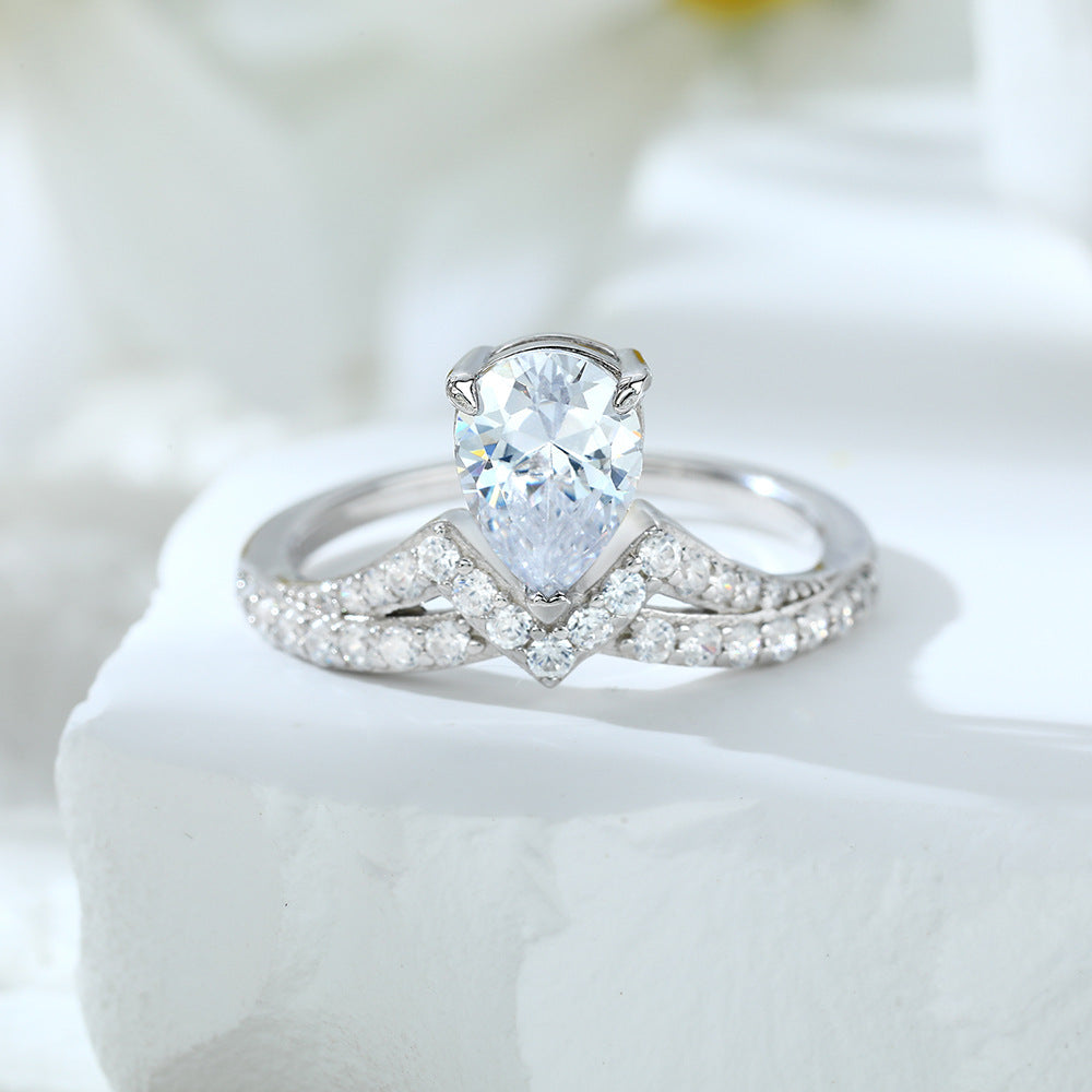 925 Silver Crown Ring Earrings Necklace Set