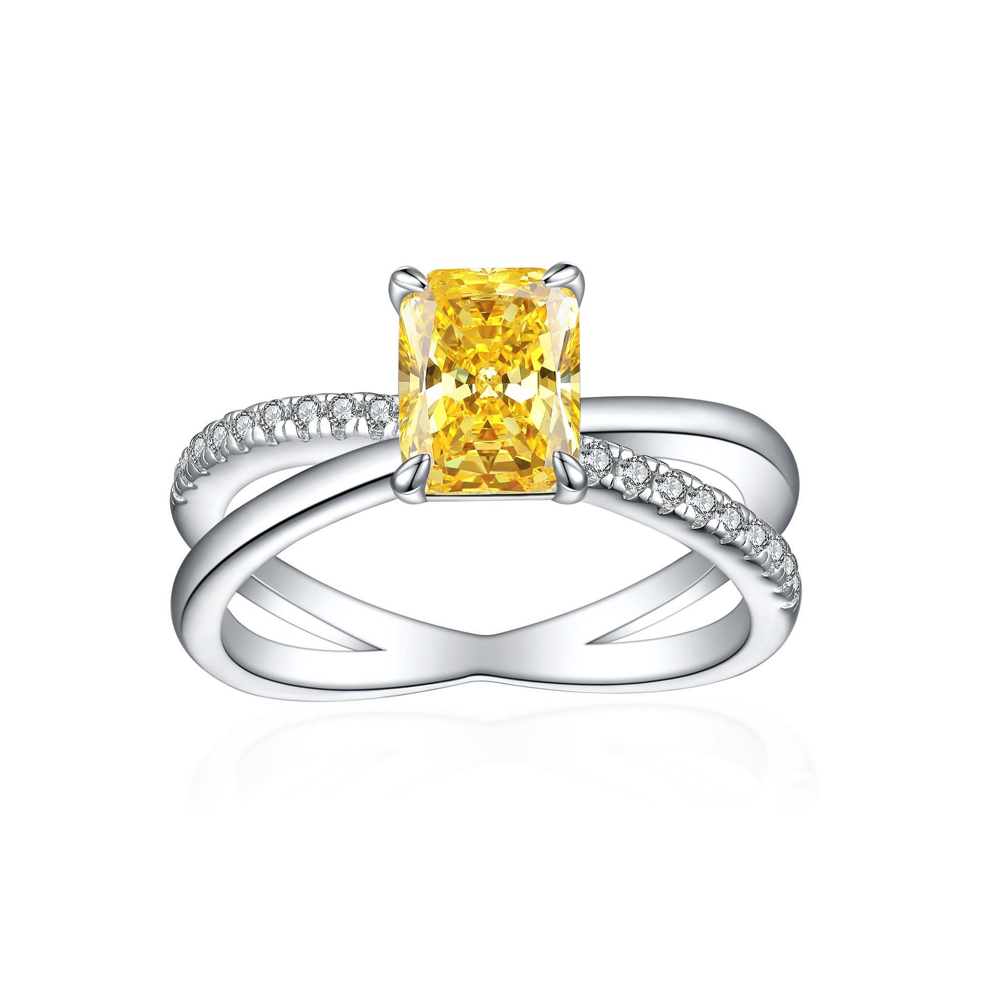 925 Silver Flame Ice Square Gem Ring