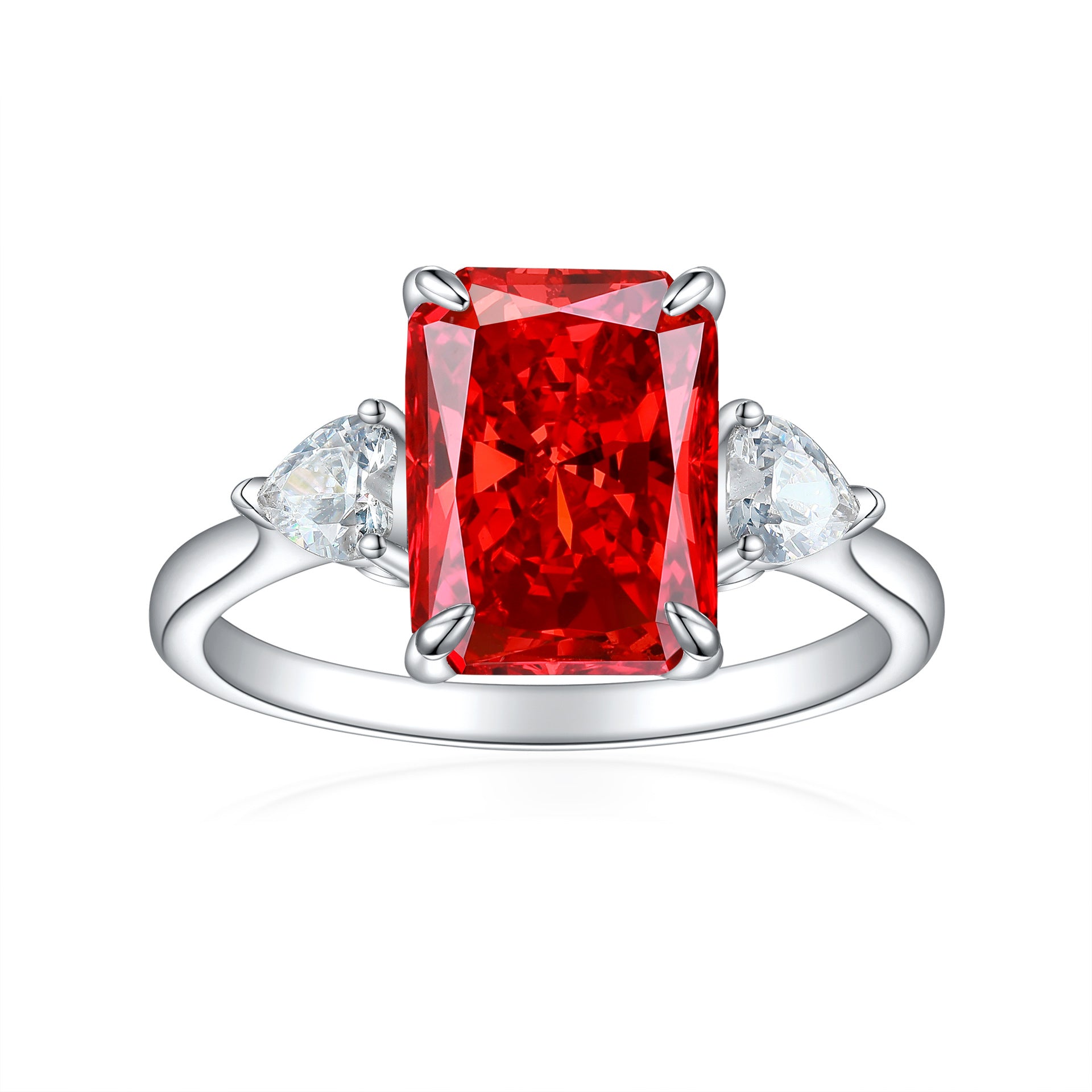 S925 Silver Flame-Cut Heart Ring - 8x11mm CZ