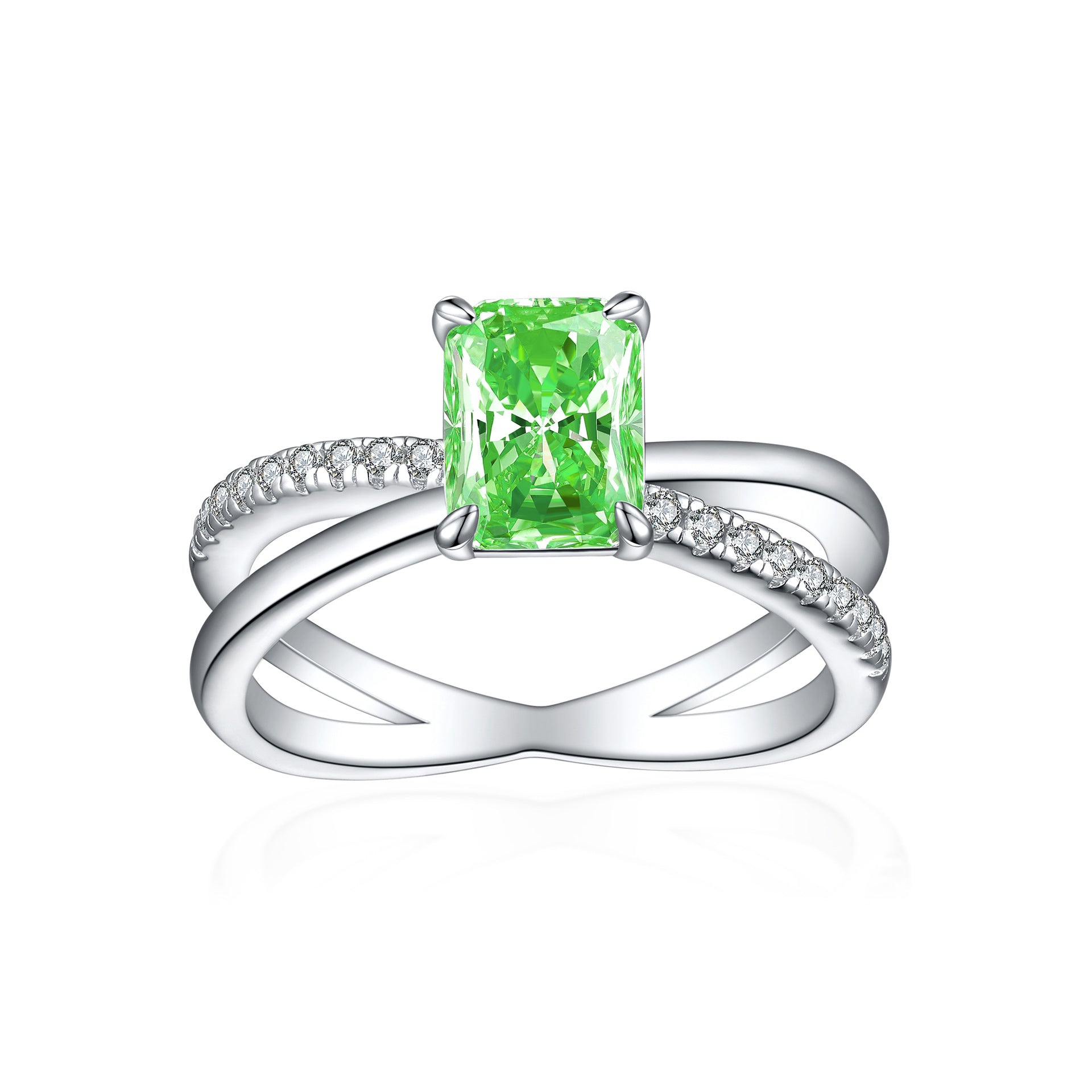 925 Silver Flame Ice Square Gem Ring