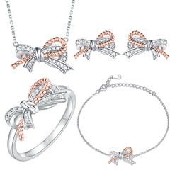 925 Silver Earrings Ring Twist Necklace Bow Bracelet