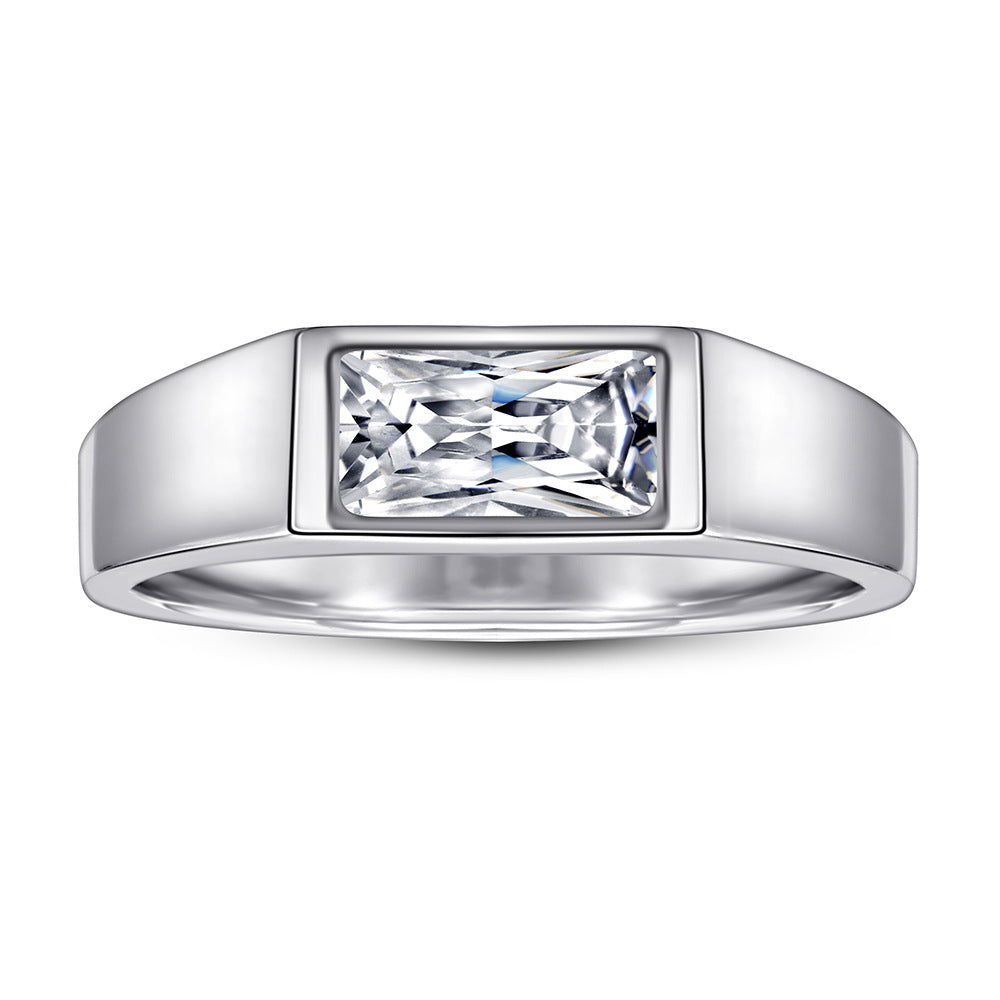 S925 Men's Rectangle CZ Ring - Modern Band