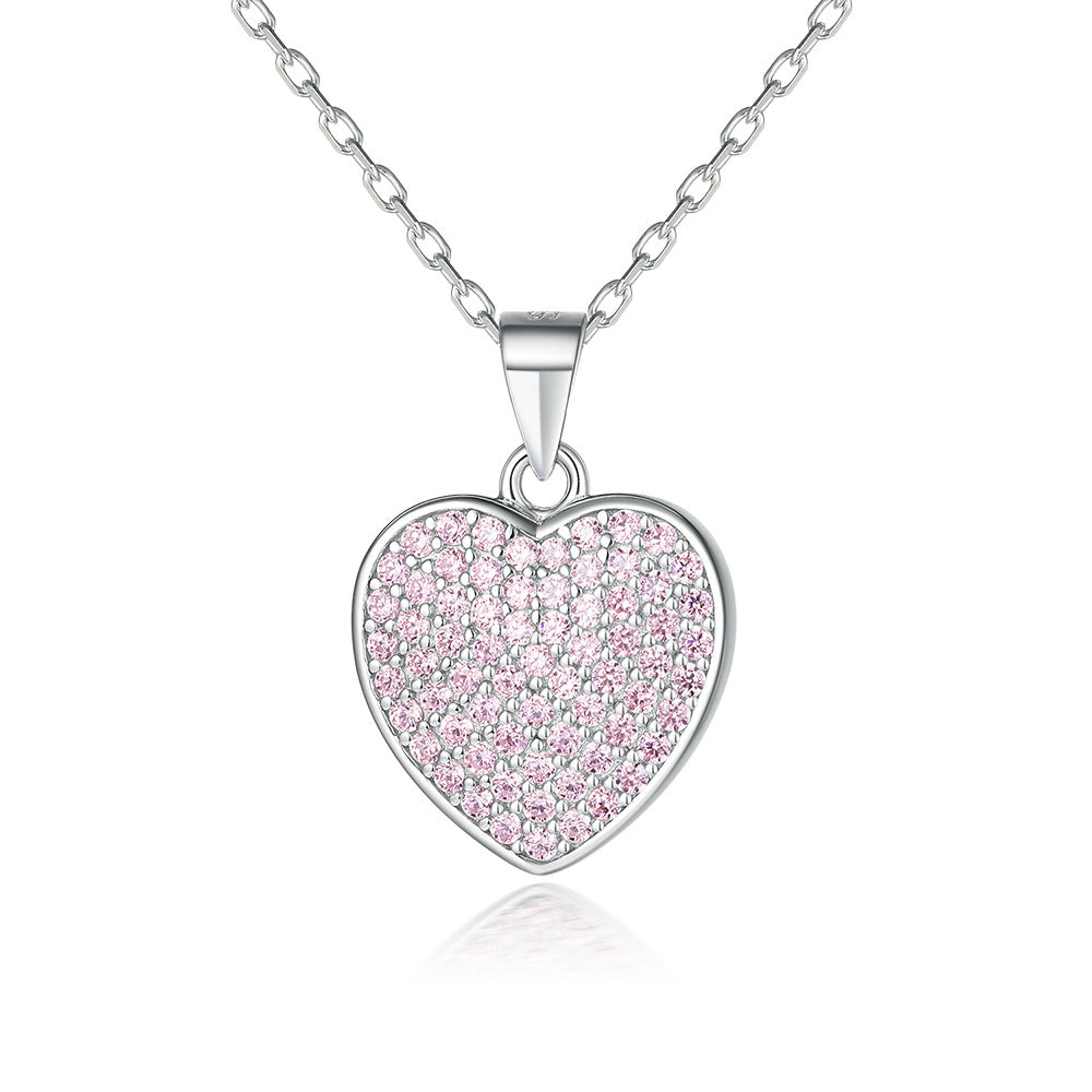 S925 Silver Pink Zircon Heart Necklace