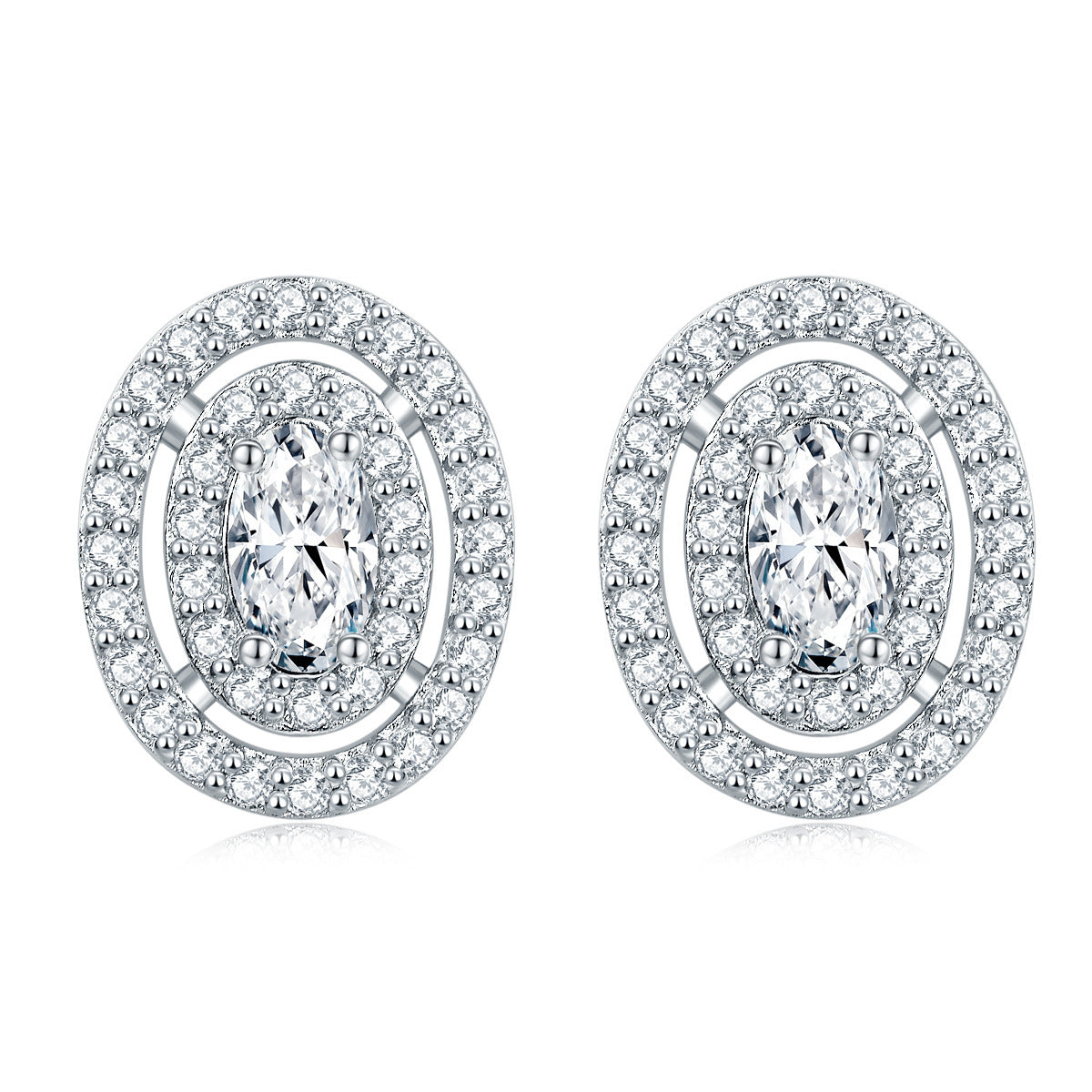 925 Silver Oval Halo Studs