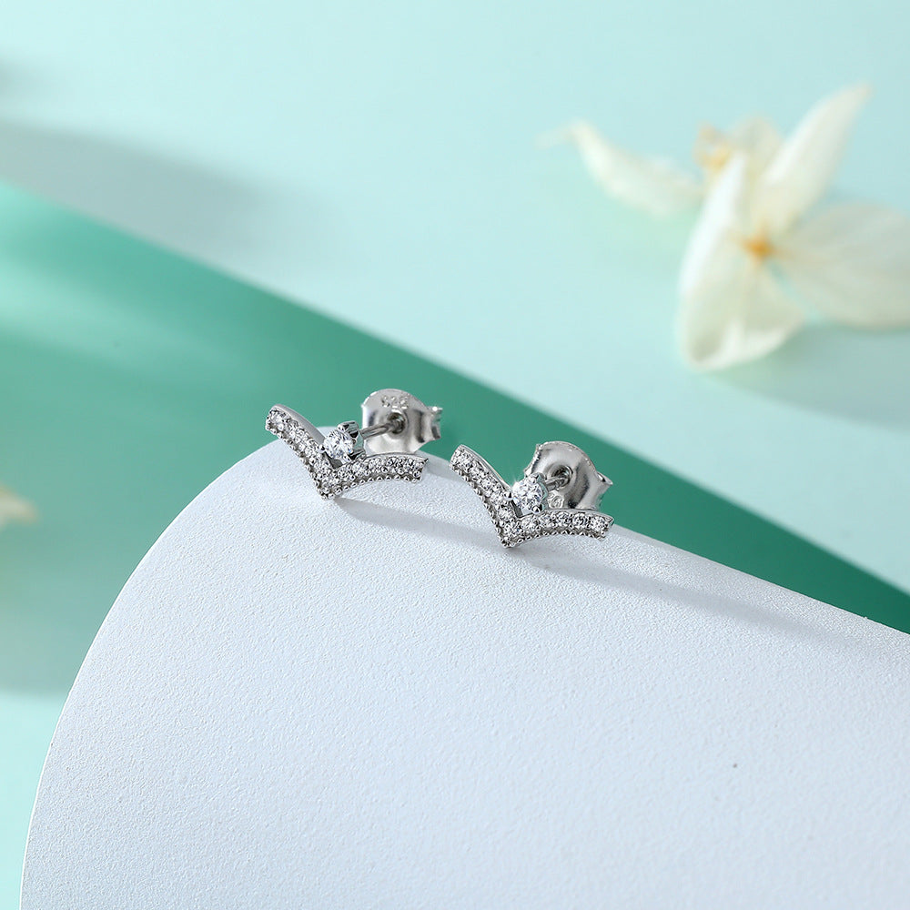 925 Silver V Letter Stud Earrings