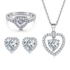 925 Silver Heart Ring Heart Earrings Beating Heart Necklace