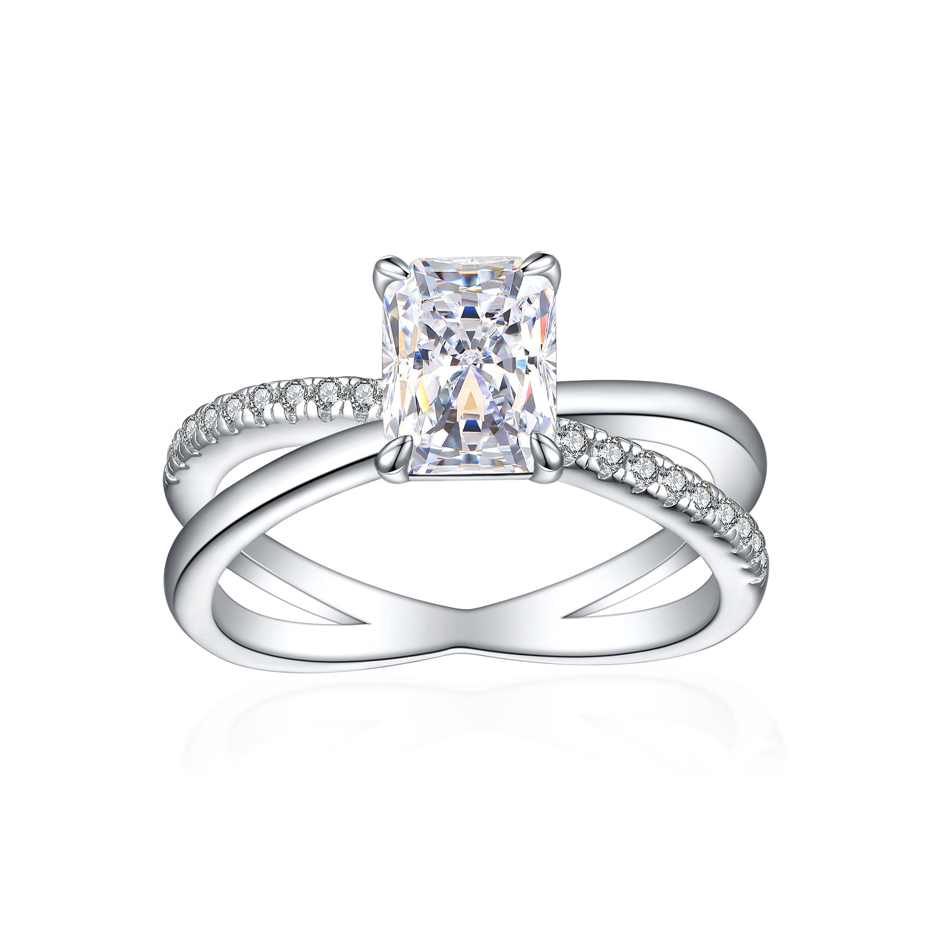 925 Silver Flame Ice Square Gem Ring