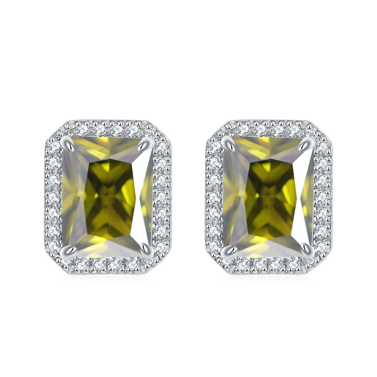 925 Silver Rectangle Halo Studs