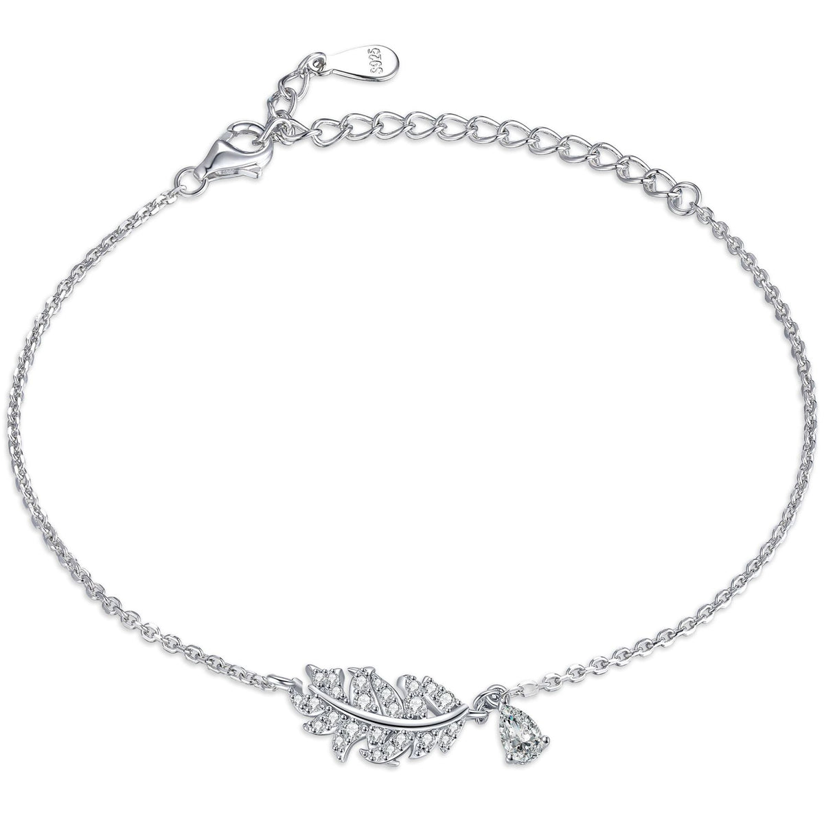 S925 Leaf Drop Bracelet - Luxe Silver Jewelry