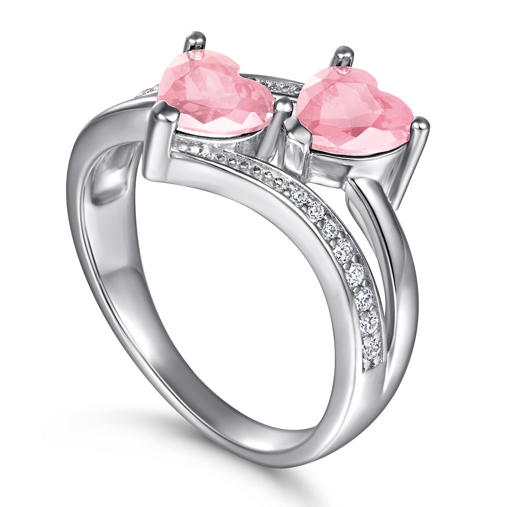 925 Silver Double Heart Halo