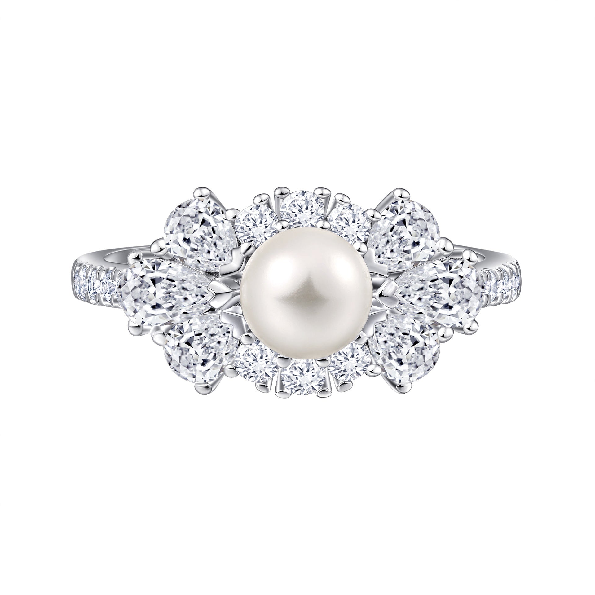 925 Silver Pearl Ring Zircon Earrings Shell Necklace