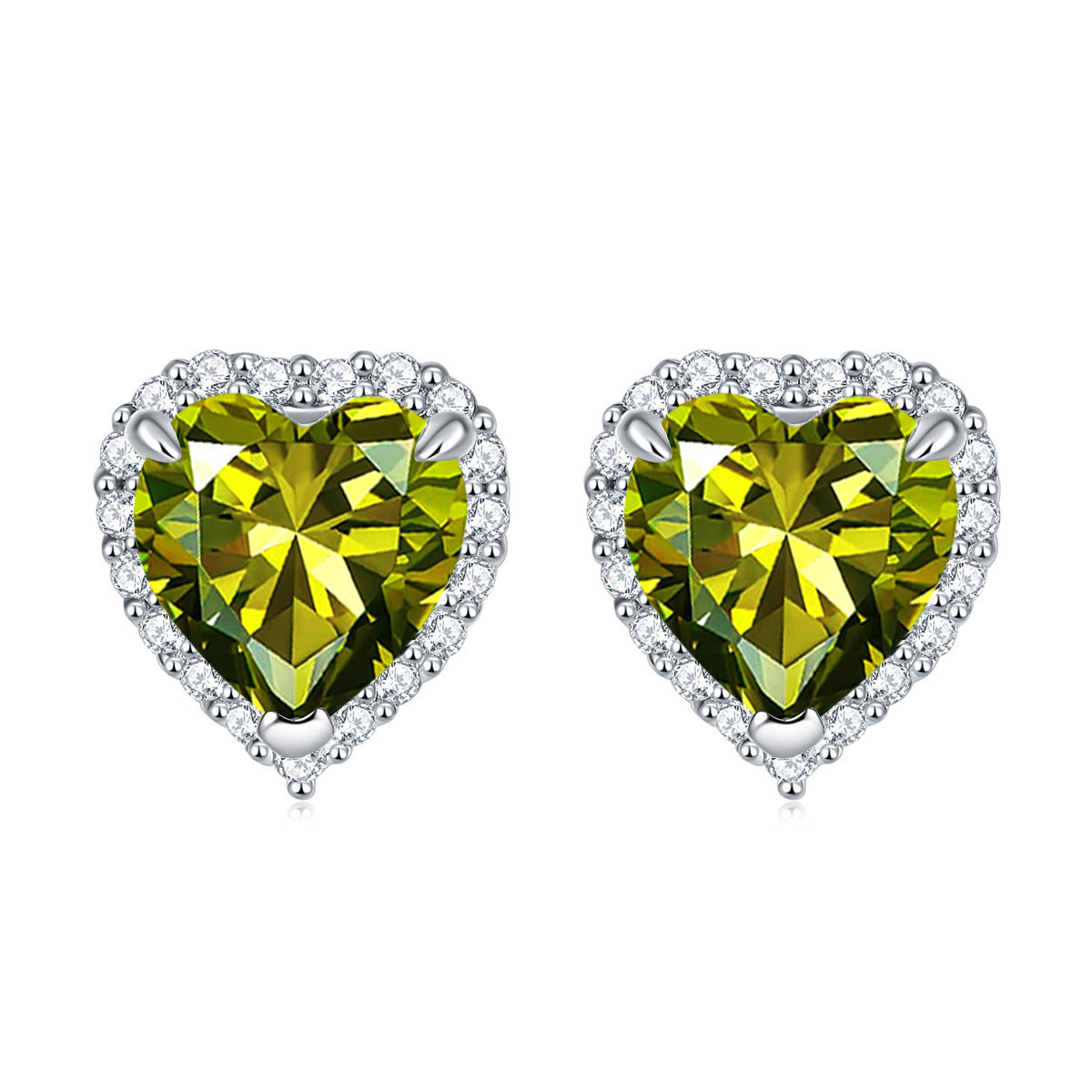 Gemstone Heart S925 Silver Stud Earrings
