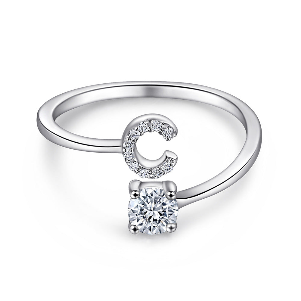 925 Silver Adjustable Letter Ring