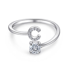 925 Silver Adjustable Letter Ring