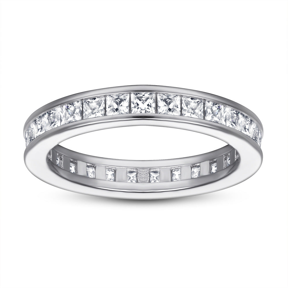 Square T-Bar Wedding Ring – Full Diamond Sterling Silver