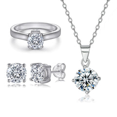 925 Silver Prong Zircon Necklace Ring Fashion Earrings