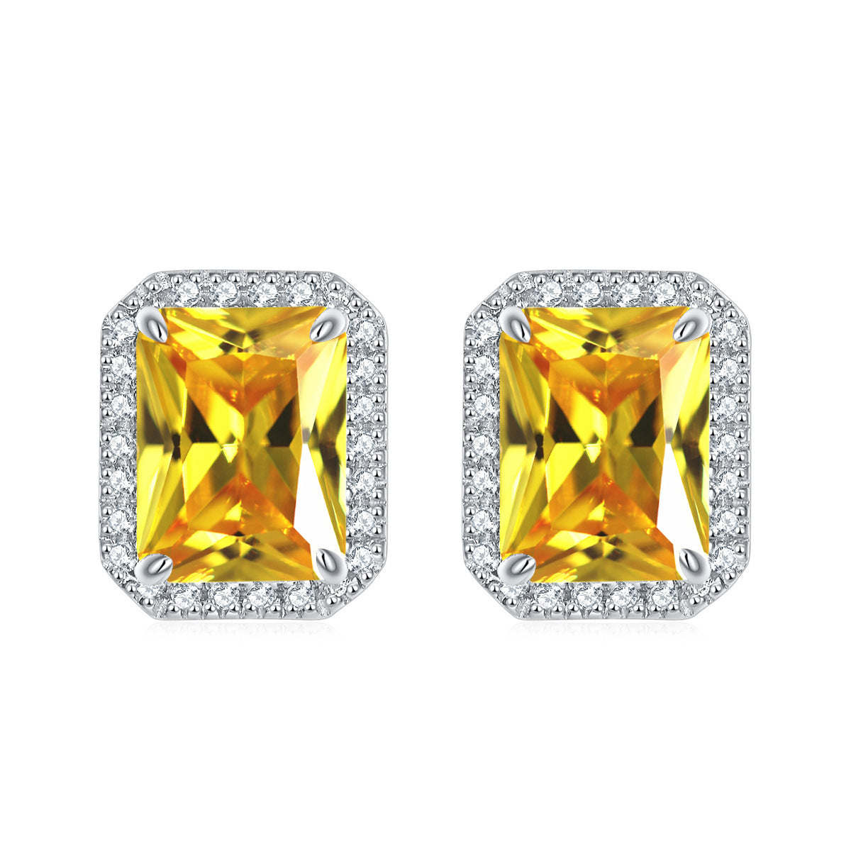 925 Silver Rectangle Halo Studs